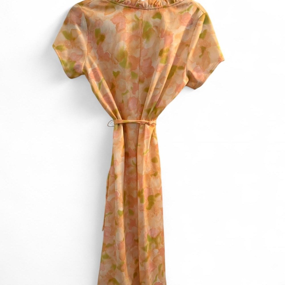 Vintage Floral Watercolor Dress Peach‎ Large Boho Cottagecore Garden Party